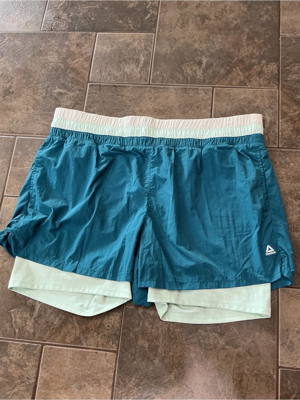 🥵 Reebok Teal/blue Mint Dual-Layer Running Shorts ladies XXL